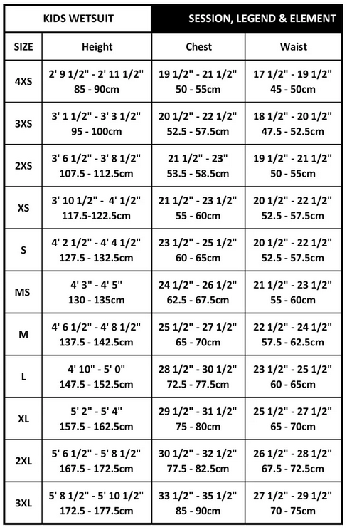 2024 CSkins Junior Element Back Zip 0 Size Chart